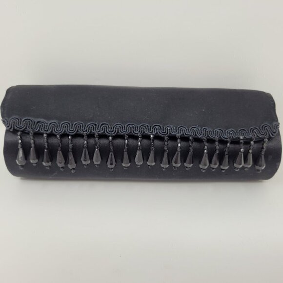MAC Cosmetics Black Satin Beaded Fringe Clutch - Picture 1 of 9